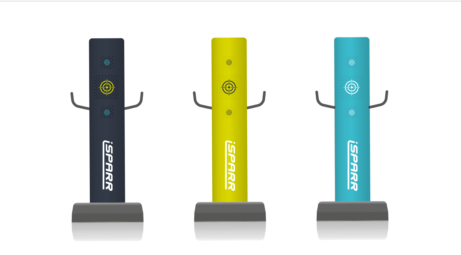 iSPARR bags in navy, lime and cyan with target markings