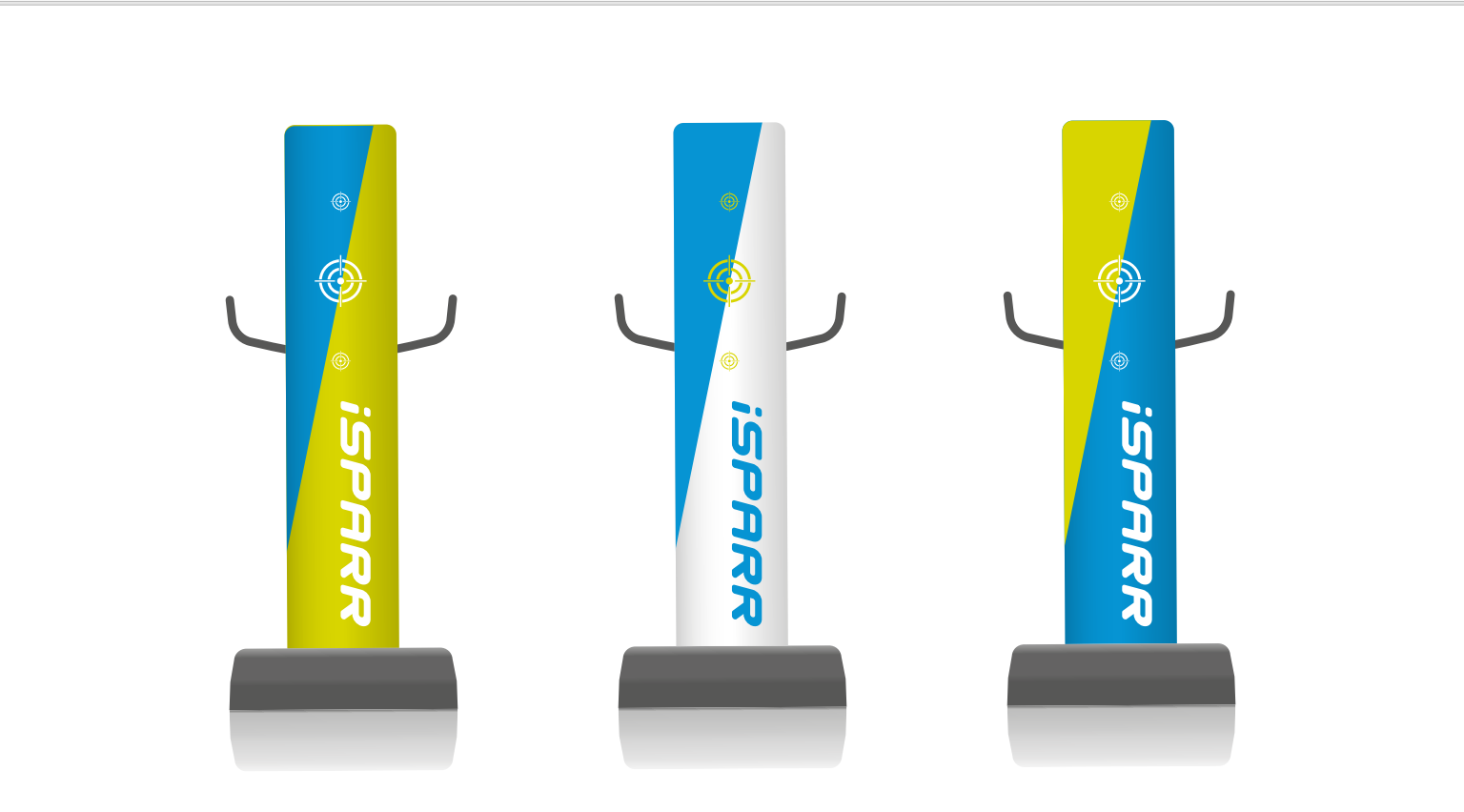 iSPARR bags in blue, lime and white split finishes